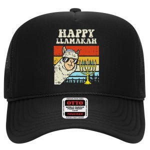 Happy Llamakah Jewish Llama Funny Hanukkah Pajamas Chanukah High Crown Mesh Back Trucker Hat