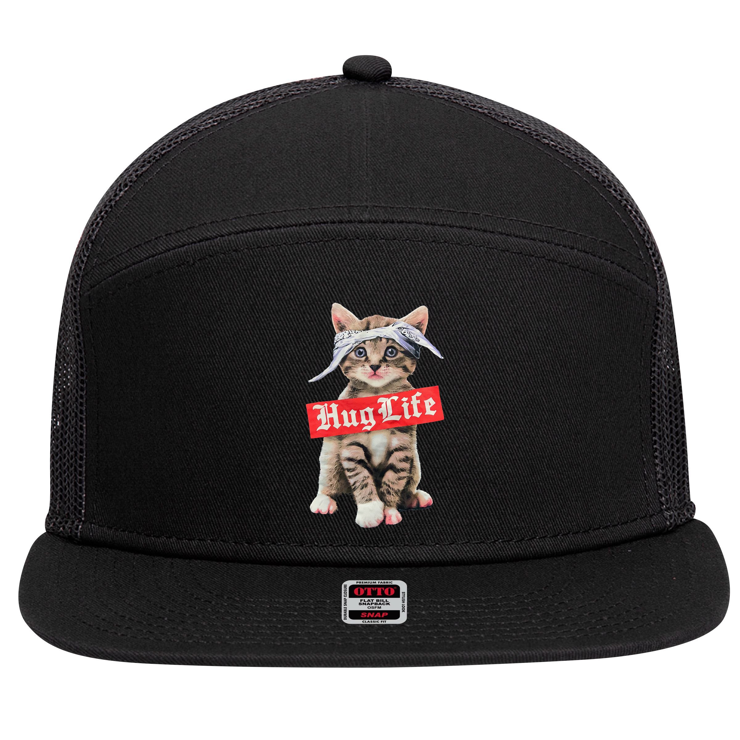 Hug Life Kitty Cat Hug Kitten 7 Panel Mesh Trucker Snapback Hat