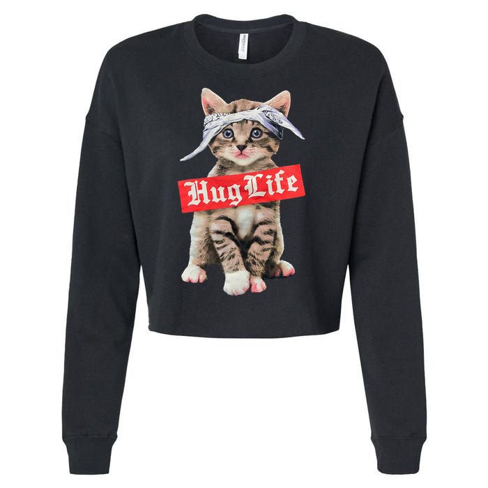 Hug Life Kitty Cat Hug Kitten Cropped Pullover Crew