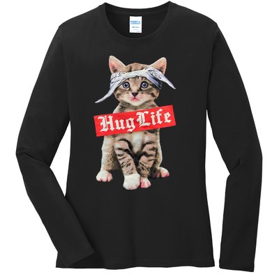 Hug Life Kitty Cat Hug Kitten Ladies Long Sleeve Shirt