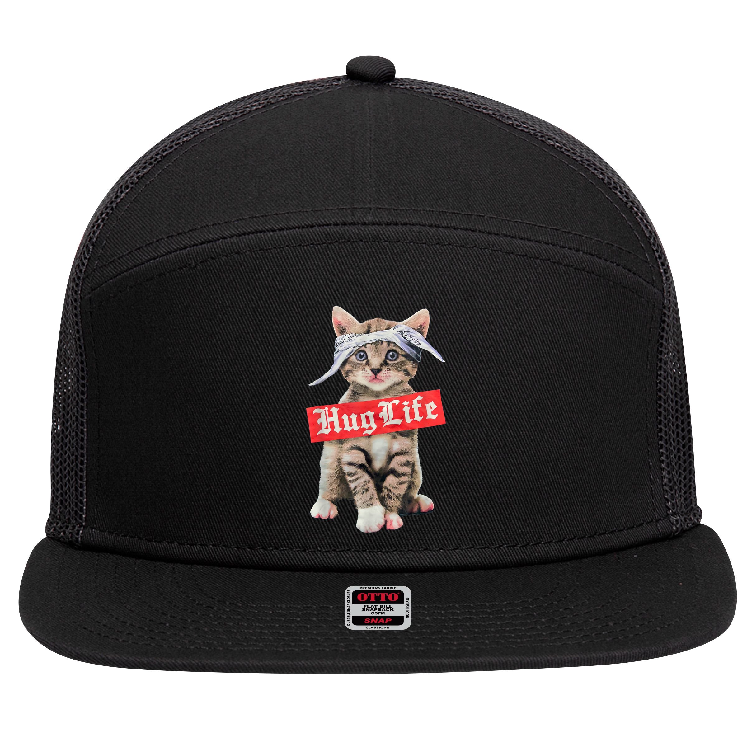 Hug Life Kitty Cat Hug Kitten 7 Panel Mesh Trucker Snapback Hat