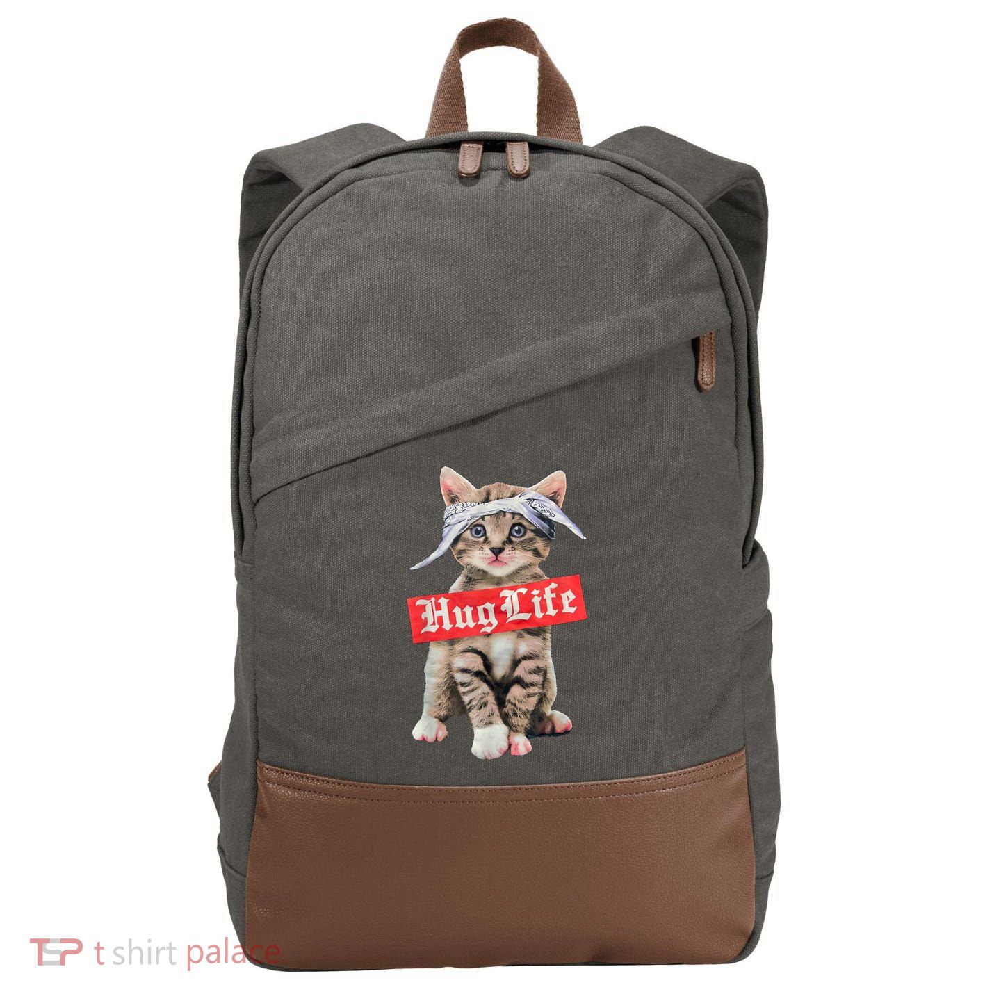 Hug Life Kitty Cat Hug Kitten Cotton Canvas Backpack