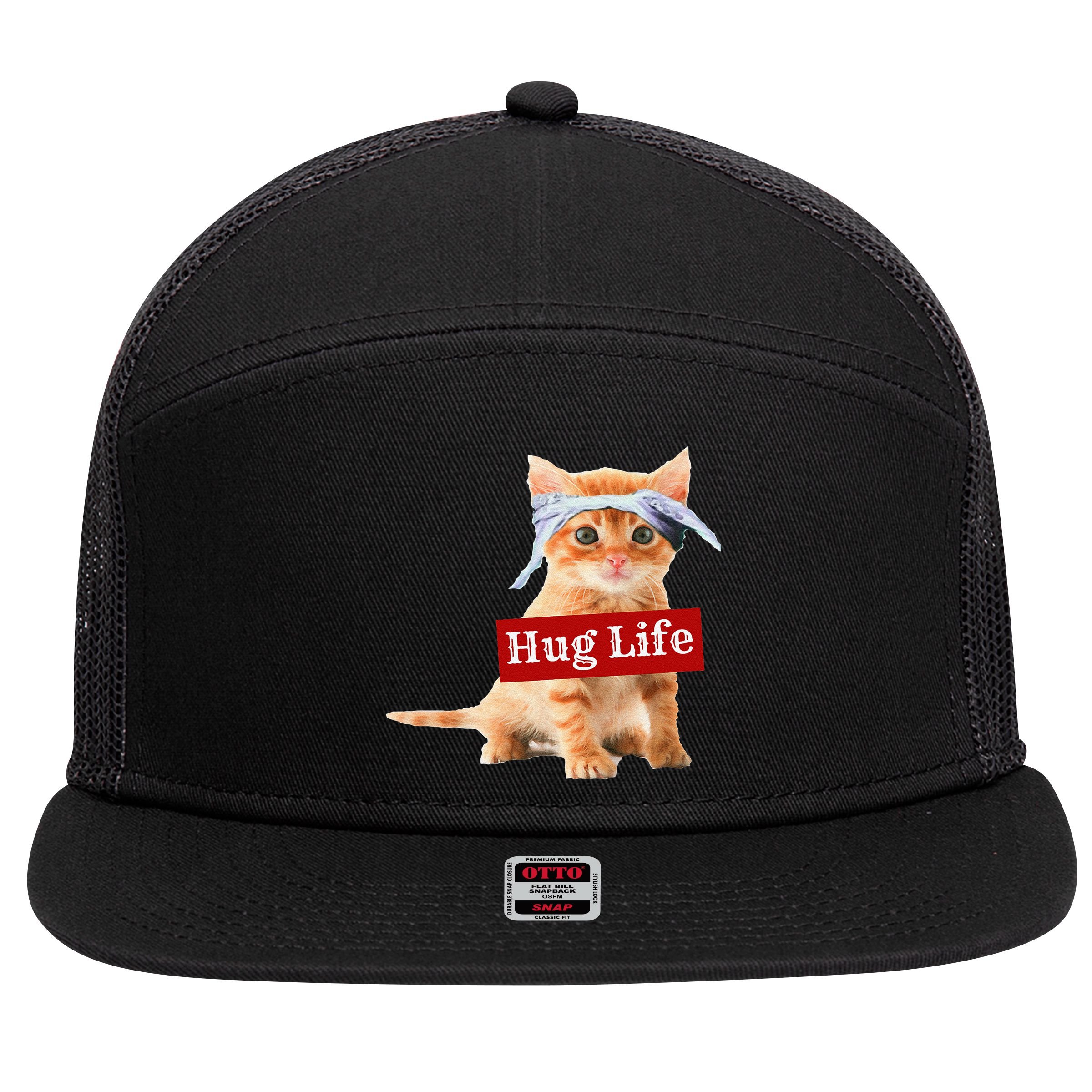 Hug Life Kitty Cat Thug Gansta Kitten Kitty Funny Gangster 7 Panel Mesh Trucker Snapback Hat