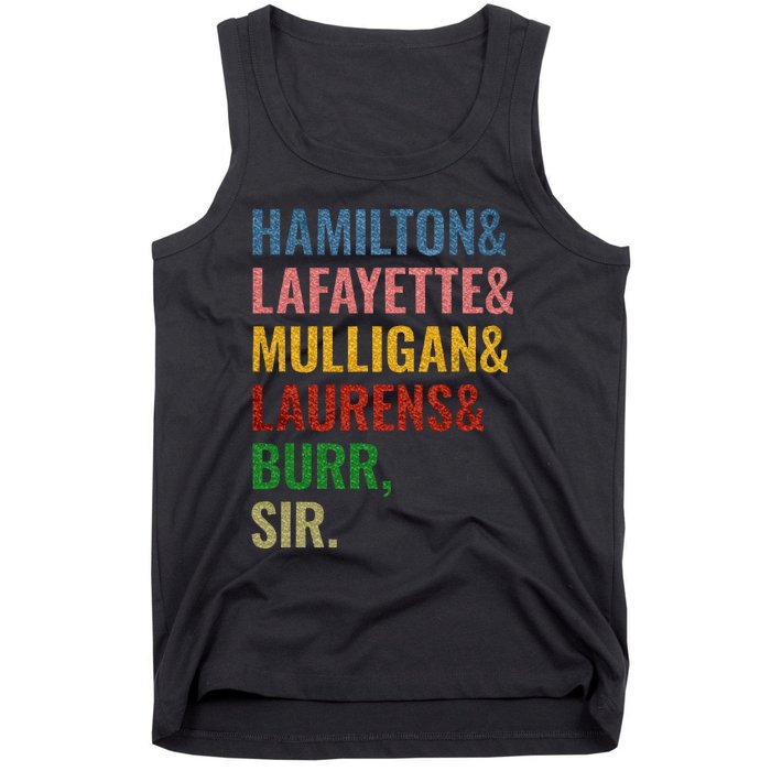 Hamilton Laurens Lafayette Mulligan Burr Sir Tank Top