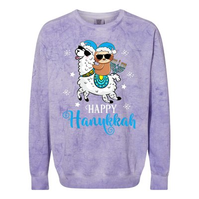 Hanukkah Llamakah Llama Sloth Happy Hanukkah Chanukah Colorblast Crewneck Sweatshirt