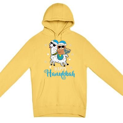 Hanukkah Llamakah Llama Sloth Happy Hanukkah Chanukah Premium Pullover Hoodie