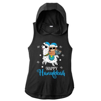 Hanukkah Llamakah Llama Sloth Happy Hanukkah Chanukah Ladies PosiCharge Tri-Blend Wicking Draft Hoodie Tank