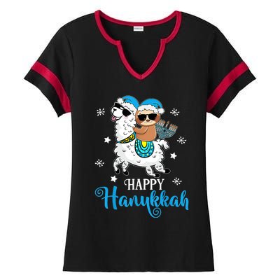 Hanukkah Llamakah Llama Sloth Happy Hanukkah Chanukah Ladies Halftime Notch Neck Tee