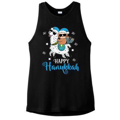 Hanukkah Llamakah Llama Sloth Happy Hanukkah Chanukah Ladies PosiCharge Tri-Blend Wicking Tank