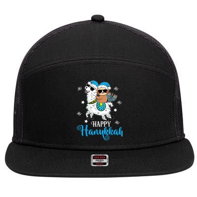 Hanukkah Llamakah Llama Sloth Happy Hanukkah Chanukah 7 Panel Mesh Trucker Snapback Hat