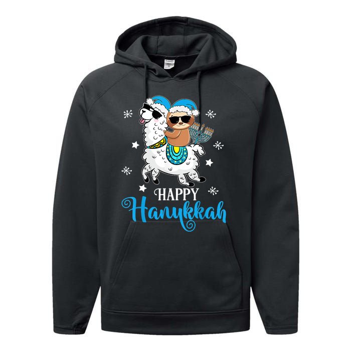 Hanukkah Llamakah Llama Sloth Happy Hanukkah Chanukah Performance Fleece Hoodie