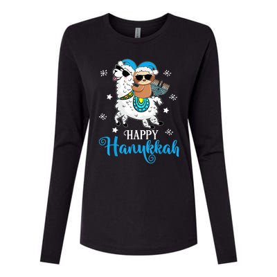 Hanukkah Llamakah Llama Sloth Happy Hanukkah Chanukah Womens Cotton Relaxed Long Sleeve T-Shirt