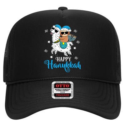 Hanukkah Llamakah Llama Sloth Happy Hanukkah Chanukah High Crown Mesh Back Trucker Hat