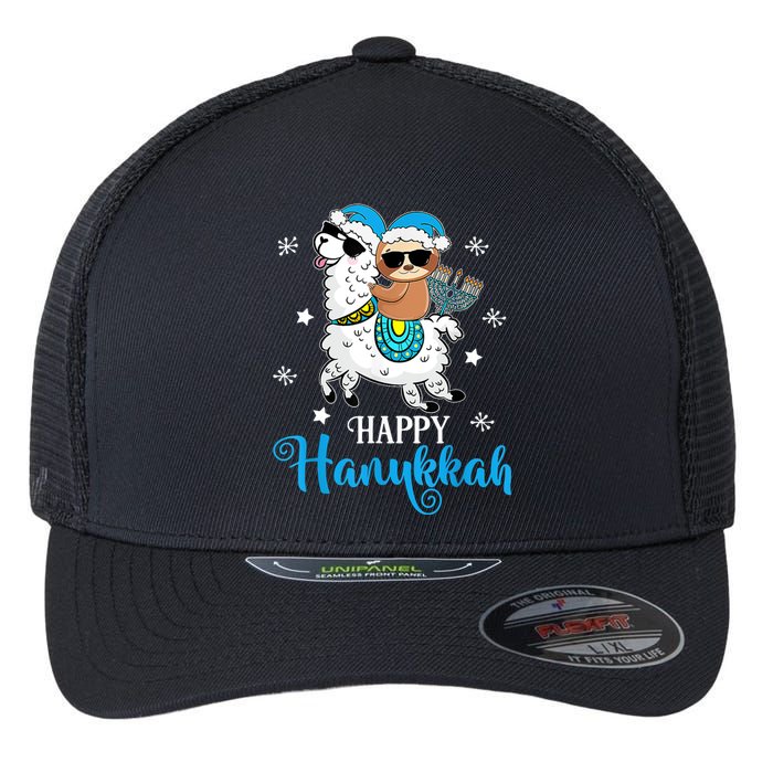 Hanukkah Llamakah Llama Sloth Happy Hanukkah Chanukah Flexfit Unipanel Trucker Cap