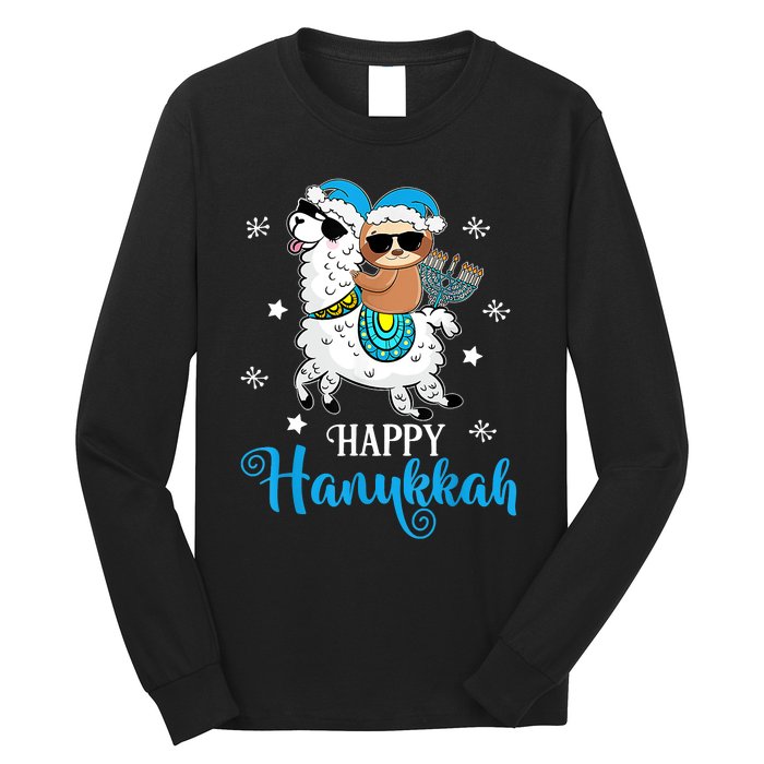 Hanukkah Llamakah Llama Sloth Happy Hanukkah Chanukah Long Sleeve Shirt