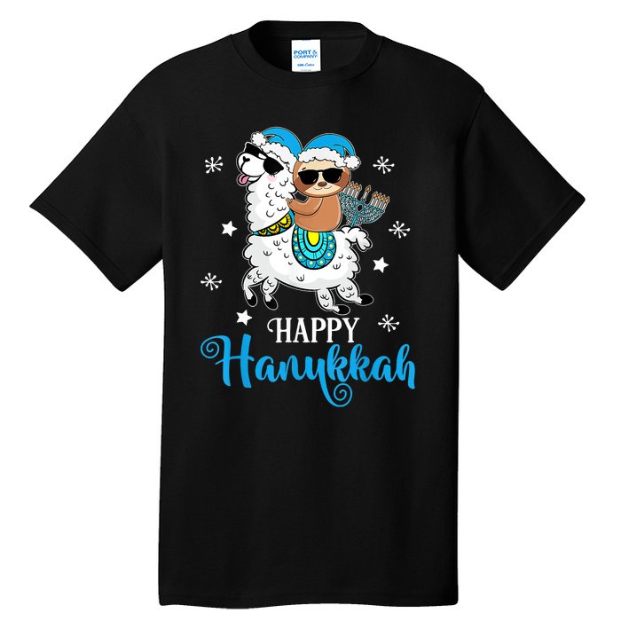 Hanukkah Llamakah Llama Sloth Happy Hanukkah Chanukah Tall T-Shirt