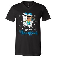 Hanukkah Llamakah Llama Sloth Happy Hanukkah Chanukah V-Neck T-Shirt