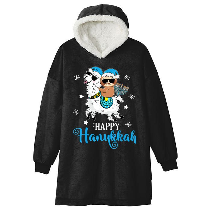 Hanukkah Llamakah Llama Sloth Happy Hanukkah Chanukah Hooded Wearable Blanket