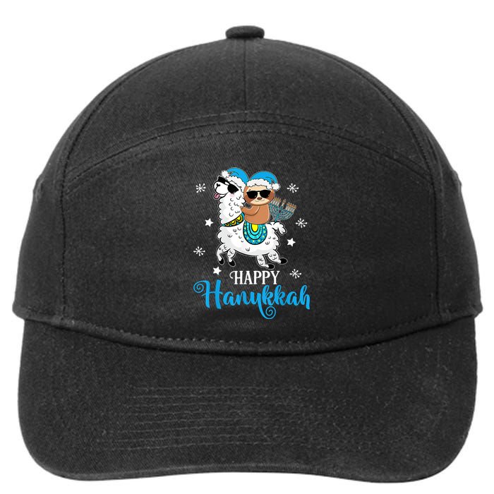 Hanukkah Llamakah Llama Sloth Happy Hanukkah Chanukah 7-Panel Snapback Hat