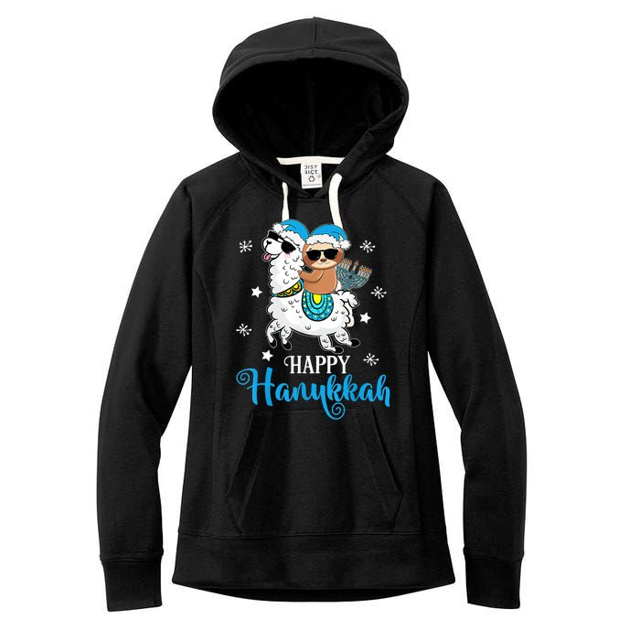 Hanukkah Llamakah Llama Sloth Happy Hanukkah Chanukah Women's Fleece Hoodie