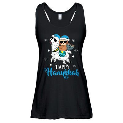 Hanukkah Llamakah Llama Sloth Happy Hanukkah Chanukah Ladies Essential Flowy Tank