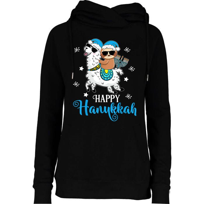 Hanukkah Llamakah Llama Sloth Happy Hanukkah Chanukah Womens Funnel Neck Pullover Hood