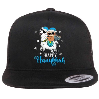 Hanukkah Llamakah Llama Sloth Happy Hanukkah Chanukah Flat Bill Trucker Hat