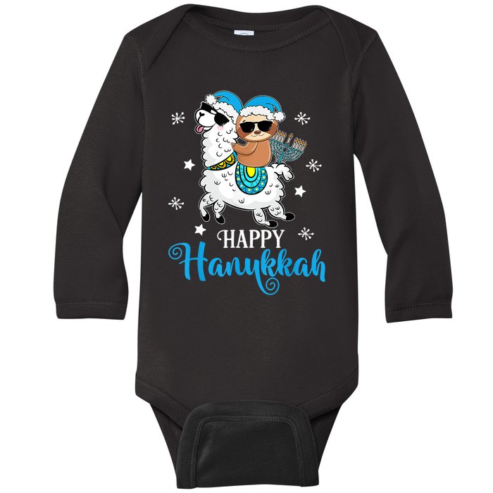 Hanukkah Llamakah Llama Sloth Happy Hanukkah Chanukah Baby Long Sleeve Bodysuit