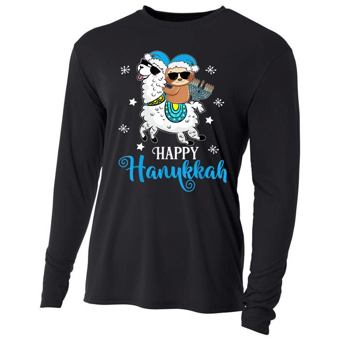 Hanukkah Llamakah Llama Sloth Happy Hanukkah Chanukah Cooling Performance Long Sleeve Crew