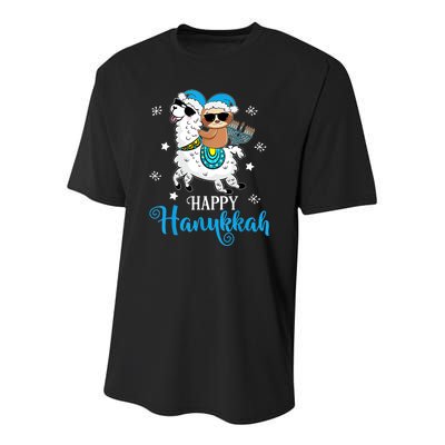 Hanukkah Llamakah Llama Sloth Happy Hanukkah Chanukah Youth Performance Sprint T-Shirt