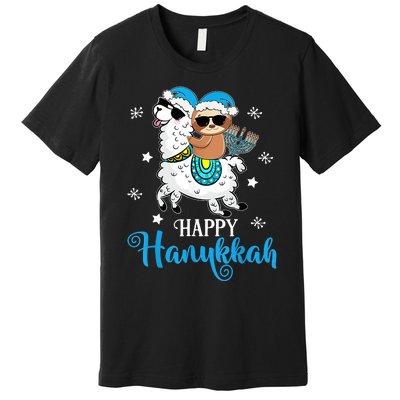 Hanukkah Llamakah Llama Sloth Happy Hanukkah Chanukah Premium T-Shirt