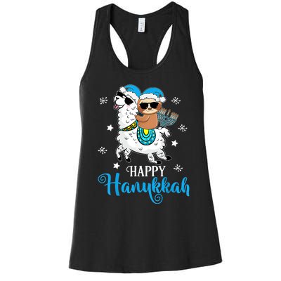 Hanukkah Llamakah Llama Sloth Happy Hanukkah Chanukah Women's Racerback Tank