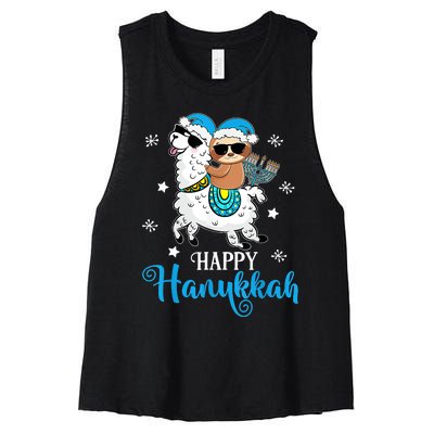 Hanukkah Llamakah Llama Sloth Happy Hanukkah Chanukah Women's Racerback Cropped Tank