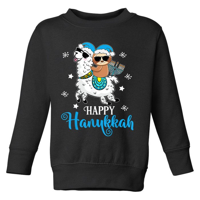 Hanukkah Llamakah Llama Sloth Happy Hanukkah Chanukah Toddler Sweatshirt