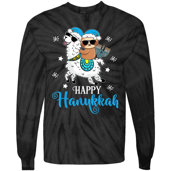 Hanukkah Llamakah Llama Sloth Happy Hanukkah Chanukah Tie-Dye Long Sleeve Shirt