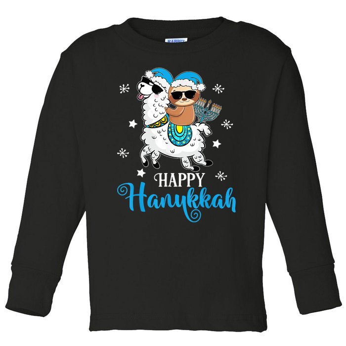 Hanukkah Llamakah Llama Sloth Happy Hanukkah Chanukah Toddler Long Sleeve Shirt