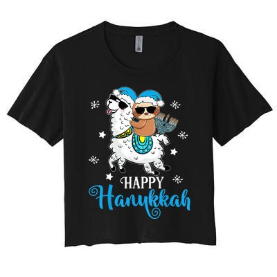 Hanukkah Llamakah Llama Sloth Happy Hanukkah Chanukah Women's Crop Top Tee