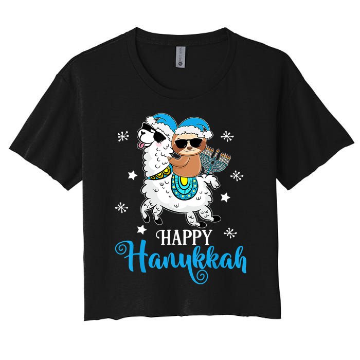 Hanukkah Llamakah Llama Sloth Happy Hanukkah Chanukah Women's Crop Top Tee