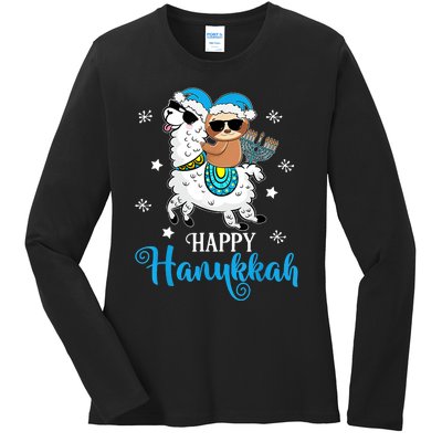 Hanukkah Llamakah Llama Sloth Happy Hanukkah Chanukah Ladies Long Sleeve Shirt