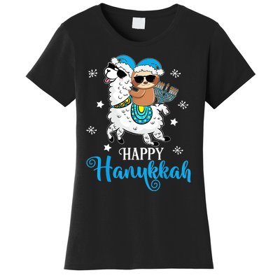 Hanukkah Llamakah Llama Sloth Happy Hanukkah Chanukah Women's T-Shirt