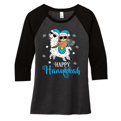 Hanukkah Llamakah Llama Sloth Happy Hanukkah Chanukah Women's Tri-Blend 3/4-Sleeve Raglan Shirt