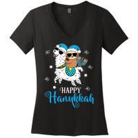 Hanukkah Llamakah Llama Sloth Happy Hanukkah Chanukah Women's V-Neck T-Shirt