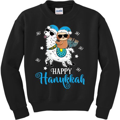 Hanukkah Llamakah Llama Sloth Happy Hanukkah Chanukah Kids Sweatshirt