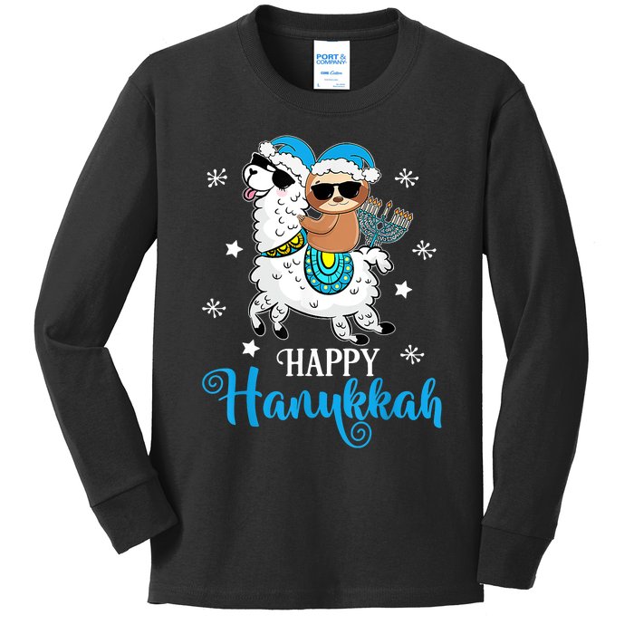 Hanukkah Llamakah Llama Sloth Happy Hanukkah Chanukah Kids Long Sleeve Shirt