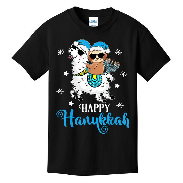 Hanukkah Llamakah Llama Sloth Happy Hanukkah Chanukah Kids T-Shirt