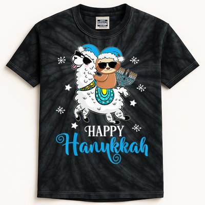 Hanukkah Llamakah Llama Sloth Happy Hanukkah Chanukah Kids Tie-Dye T-Shirt