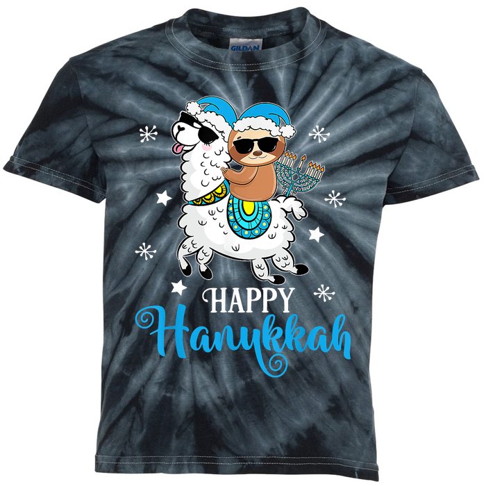 Hanukkah Llamakah Llama Sloth Happy Hanukkah Chanukah Kids Tie-Dye T-Shirt