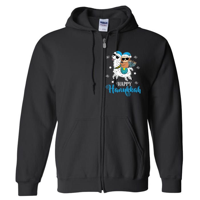 Hanukkah Llamakah Llama Sloth Happy Hanukkah Chanukah Full Zip Hoodie