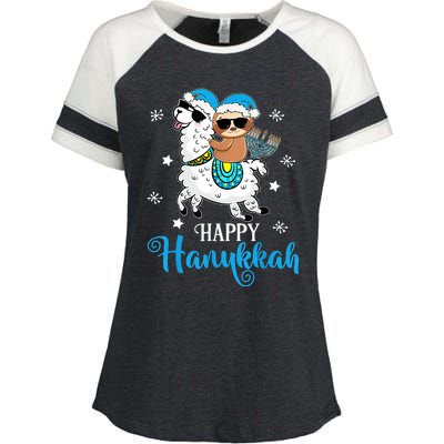 Hanukkah Llamakah Llama Sloth Happy Hanukkah Chanukah Enza Ladies Jersey Colorblock Tee