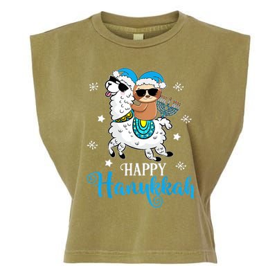 Hanukkah Llamakah Llama Sloth Happy Hanukkah Chanukah Garment-Dyed Women's Muscle Tee